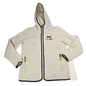 Patagonia Sweater Womens Small Cream Hooded Full Zip Retro‎ Pile Fleece Jacket